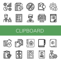 Set of clipboard icons such as Management, Manager, Contract, List, Priority, Clipboard, Task list, To do list, Test, Document, Medical record, Plan, Diagnosis, Agenda , clipboard