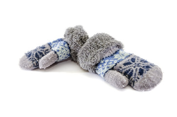 Fototapeta na wymiar warm, children's mittens isolated on white background
