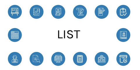Set of list icons such as Board, Phone book, Medical report, Paper, Done, Reporter, Report, Task list, Clipboard, Testing, Checked box, Price list, Contact book ,