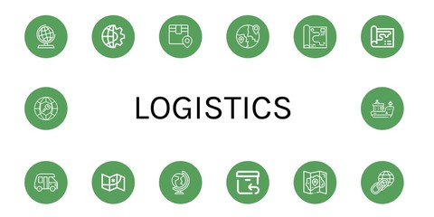 Set of logistics icons such as Globe, Global, Logistics, Map, Van, World, Return, Earth, Ship , logistics