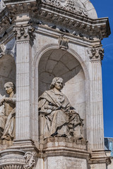 Paris Fontaine Saint-Sulpice (or Orateurs-Sacre Fontaine, 1843 - 1848) - monumental fountain in Place Saint-Sulpice. Fountain figures represent French religious figures of XVII century. Paris, France.