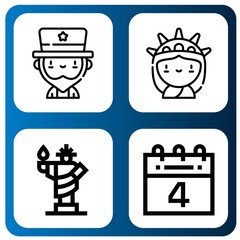 Set of july icons such as Uncle sam, Statue of liberty, th of july , july
