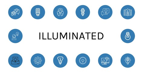 Set of illuminated icons such as Lightbulb, Light bulb, Idea , illuminated