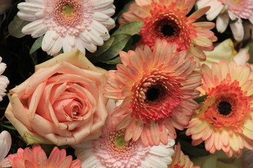Pink Orange roses and gerbers
