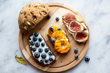  Bruschetta with berries Board Healthy breakfast Vegetarian food