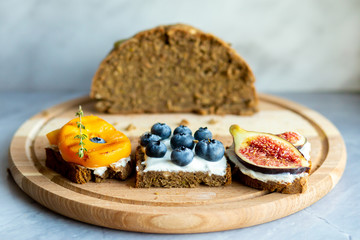  Bruschetta with berries Board Healthy breakfast Vegetarian food