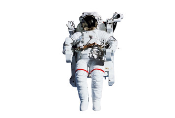 The astronaut in a space suit, in an outer space, without insurance, isolated on a white background. Elements of this image were furnished by NASA © Artsiom P
