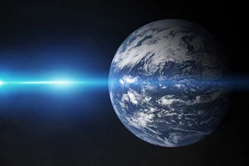 Store enrouleur occultant sans perçage Pleine Lune arbre Vue de la planète bleue Terre Océan Atlantique dans l& 39 espace avec son atmosphère Éléments de rendu 3D de cette image fournie par la NASA