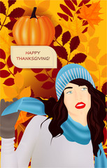 Thanksgiving holiday banner with congratulation text, girl
