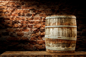 wooden old barrel and free space for your decoration 