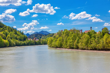 Lech river scenery and Fussen town in Germany