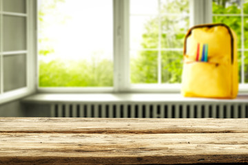 desk of free space and school backpack 