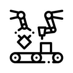 Gathering Conveyer Artificial Vector Sign Icon Thin Line. Artificial Intelligence Robot Detail Mechanic Arm For Construction Linear Pictogram. Fingerprint, Microchip, Assembly Contour Illustration