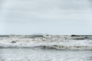 close up of dark waves in the bad weather, nature background