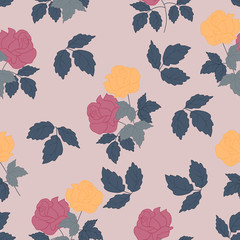 Autumn flowers and leaves in a seamless pattern design