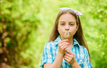 Dandelion beautiful and full symbolism. Light as dandelion. Having fun. Girl rustic style making...