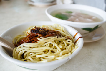 Chinese Style Noodle with Bowl of Pork Soup