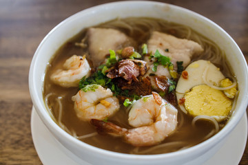 Prawn and Fish in Indonesian Spicy Soup Rice Noodle