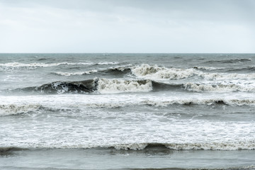 close up of dark waves in the bad weather, nature background