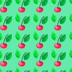fruit pattern of watercolor with cherry paint