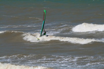 Windsurfer riding on the Black sea, Russia.