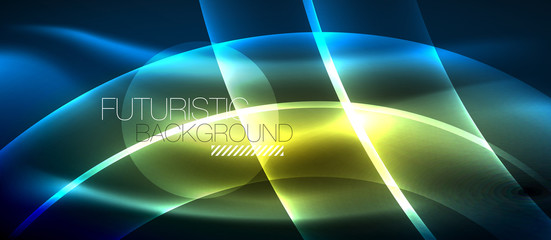 Glowing abstract wave on dark, shiny motion, magic space light. Techno abstract background