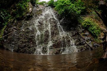 Fish-eye photo landscape of the of the beautiful waterfall in the forest