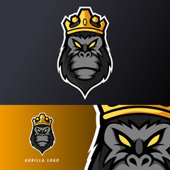 Black king gorilla ape monkey mascot sport esport logo template for streamer team