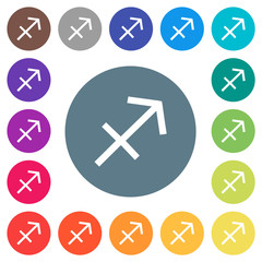 Sagittarius zodiac symbol flat white icons on round color backgrounds