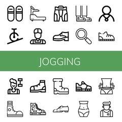 Set of jogging icons such as Sneakers, Rope biking, Fitness, Athlete, Pant, Shoe, Sneaker, Active, Shoes, Running shoes, Waist, Hula hoop , jogging