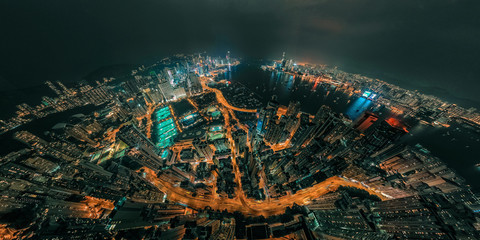 Panorama aerial view cityscape of Central District in Hong Kong