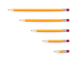 Yellow realistic pencil with shadow. Vector illustration isolated on white background.