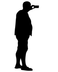 Man with a photo camera on white background