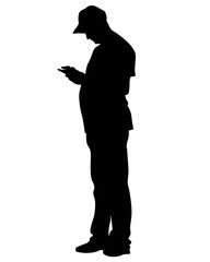 Man with a photo camera on white background