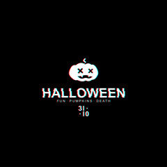 Halloween pumpkin logo with glitch effect. Vector EPS10.
