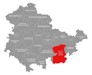 Saale-Orla-Kreis red highlighted in map of Thuringia Germany