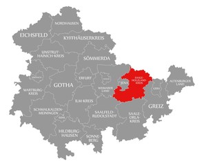 Saale-Holzland-Kreis red highlighted in map of Thuringia Germany