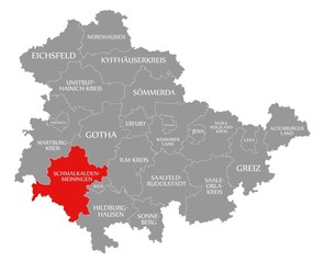 Schmalkalden-Meiningen red highlighted in map of Thuringia Germany
