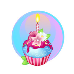 День Рождения. Праздник. Cake with candles. Bright dessert. Festive cupcake 