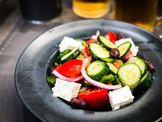 tasty greek salad with fresh ingredients