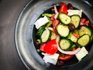 tasty greek salad with fresh ingredients