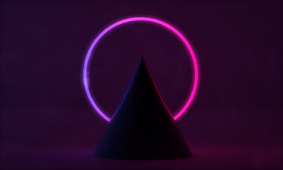 Abstract glowing fluorescent neon lines. Futuristic laser background. 3D Render