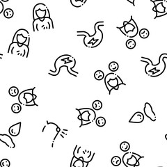 Symptomps Of Pregnancy Seamless Pattern Vector. Fatigue And Nausea, Food Aversion And Frequent Urination, Constipation And Faintness Symptomps Of Pregnancy Illustration