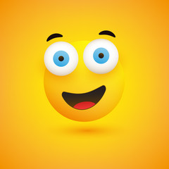 Fototapeta premium Smiling Emoji - Simple Happy Emoticon with Pop Out Eyes on Yellow Background - Vector Design