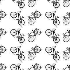 Seamless pattern of sketches of bicycles