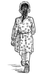 Sketch of a little girl walking