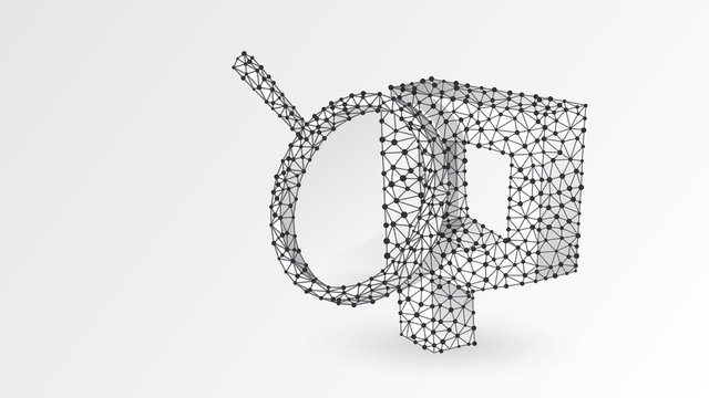 Magnifying glass Analysis of PHP coding language. Code analytics, programming, developing concept. Abstract, digital, wireframe, low poly mesh, Raster white origami 3d illustration. Line, dot