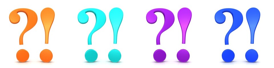 question and answer sign q and a symbol FAQ icon set question mark exclamation point 3d rendering multi colored punctuation marks isolated on white