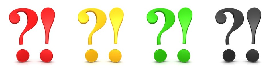 question mark exclamation point question and answer interrogation point icon set 3d rendering red gold yellow green black colored isolated on white