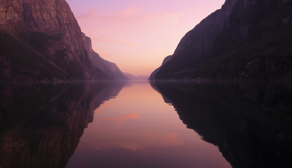 Red sunset in Lyse Fjord, Norway